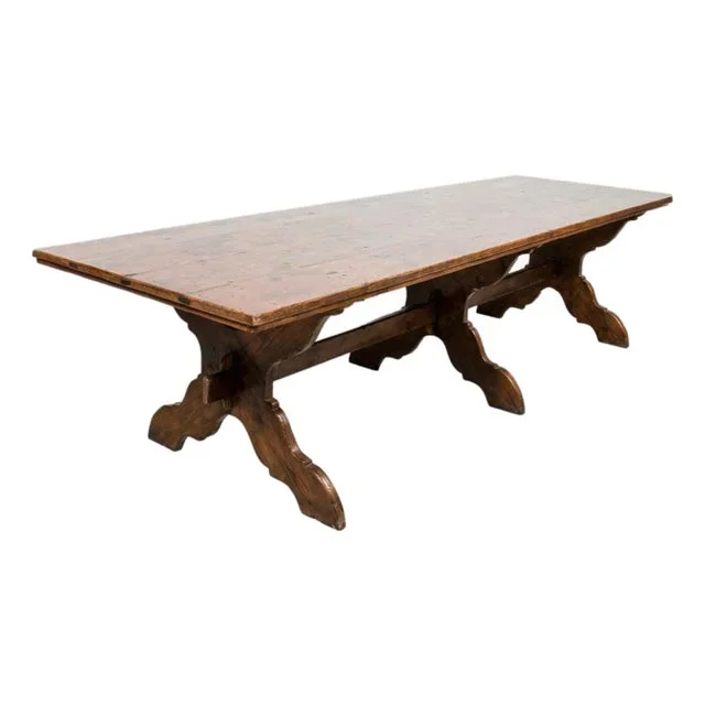 19th Century Italian Walnut Trestle Table With Scrolled X-Base From Tuscany