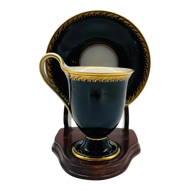 19th Century, Kpm Berlin Porcelain Cobalt & Gilt Tea Cup & Saucer