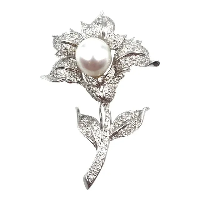 2.45 Ct Diamond & Pearl Brooch