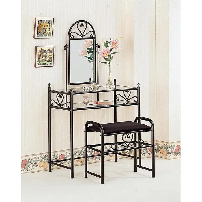 2-piece Metal Vanity Set With Glass Top – Black