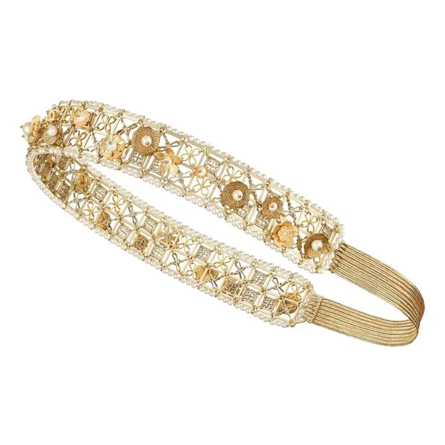 2018 Chanel Greece Floral Gilt Headband Pearls Gold Cruise Crown Tiara Runway Piece