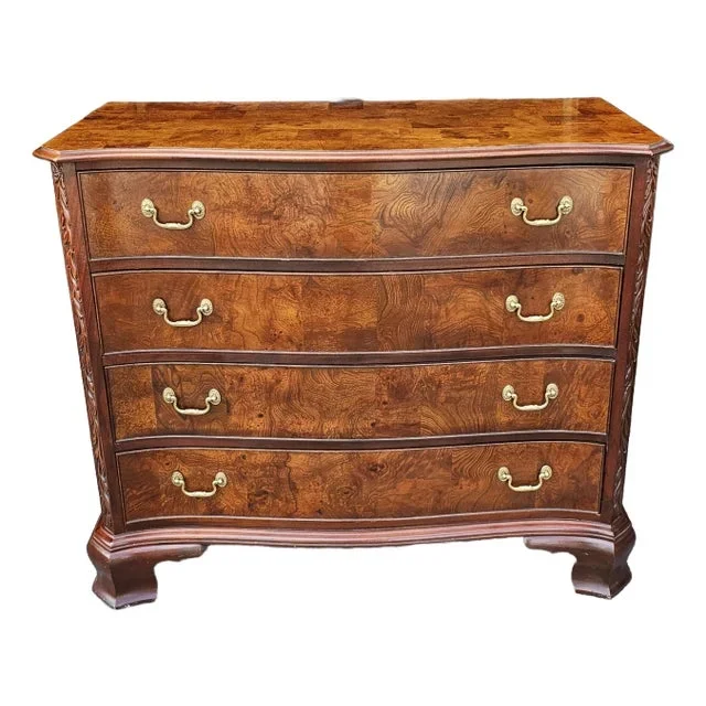 20th Century Hekman Burl Mahogany Serpentine Chest of Drawers