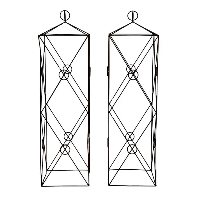 20th Century Wrought Iron Square Garden Obelisks – Set of 2