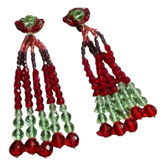 21st Century Coppola E Toppo Red and Green Crystals Chandelier Earrings
