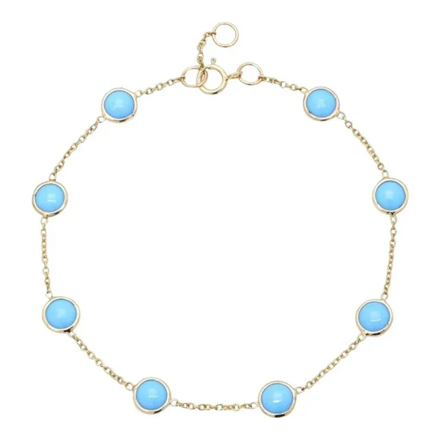 3.5 Carat Minimalist Turquoise Chain Bracelet 18k Yellow Gold Stacking Bracelet