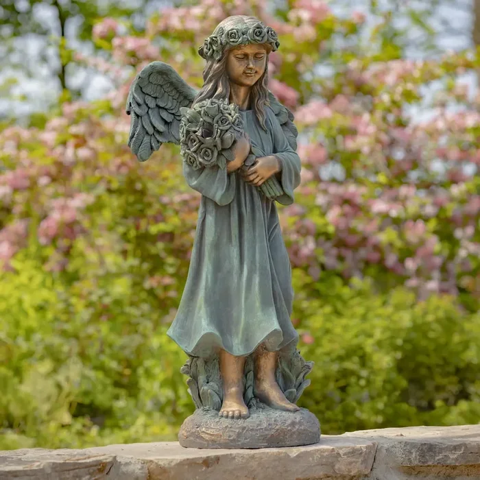 39″ Tall Magnesium Angel Statue Holding Bouquet “Sopia”