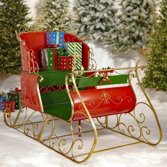 5.5 Ft. Tall Elegant Metal Christmas Sleigh “The Bethlehem”