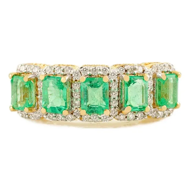 5 Octagon Cut Emerald Halo Diamond Ring Size 6.5