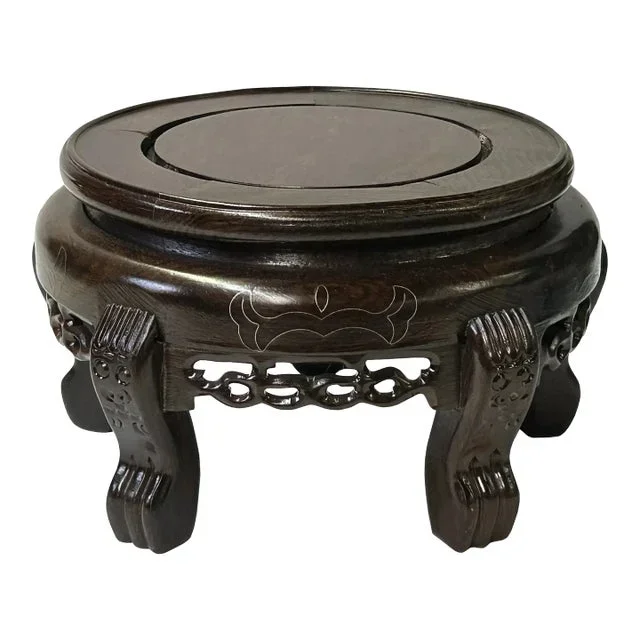 6.5″ Brown Solid Wood Round Claw Legs Stand Easel Silver Line Inlay
