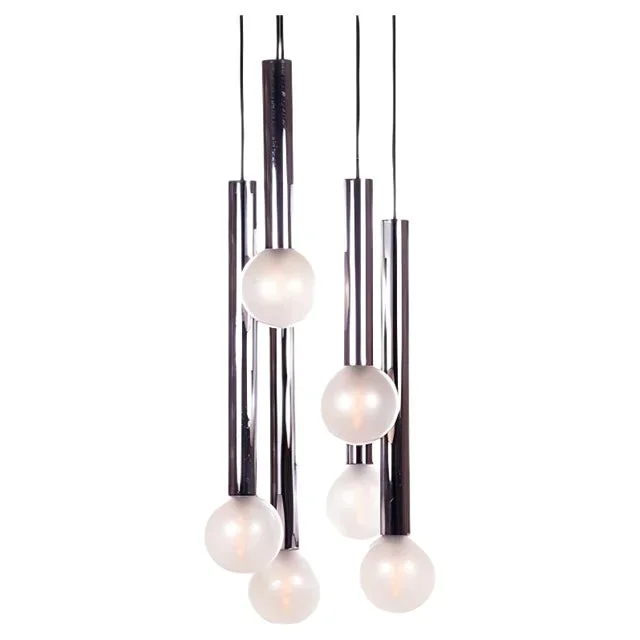 6-Light Chrome & Pearlized Glass Globe Ceiling Lamp by Motoko Ishii for Staff, 1970s