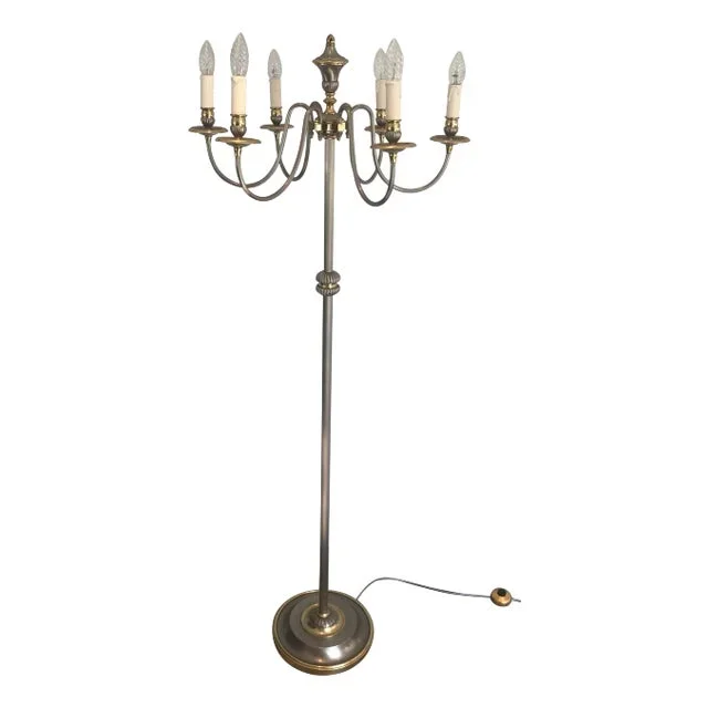 6 Lights Neoclassical Style Floor Lamp in Silver and Brass