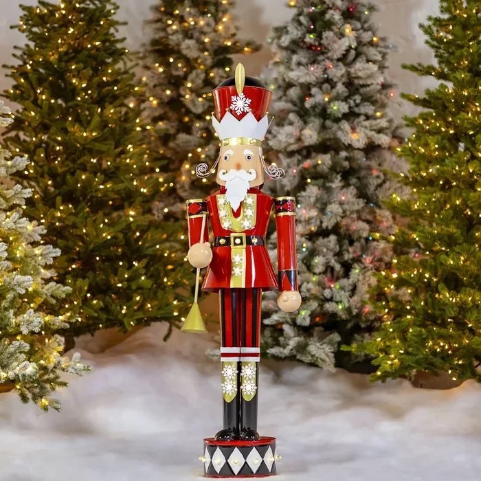 61″ Tall Large Iron Christmas Nutcracker with Trumpet & LED Lights “David”