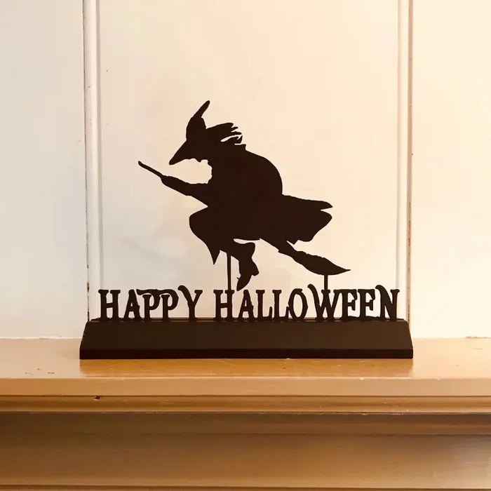 7″ Happy Halloween Witch Wood Silhouette Tabletop Décor