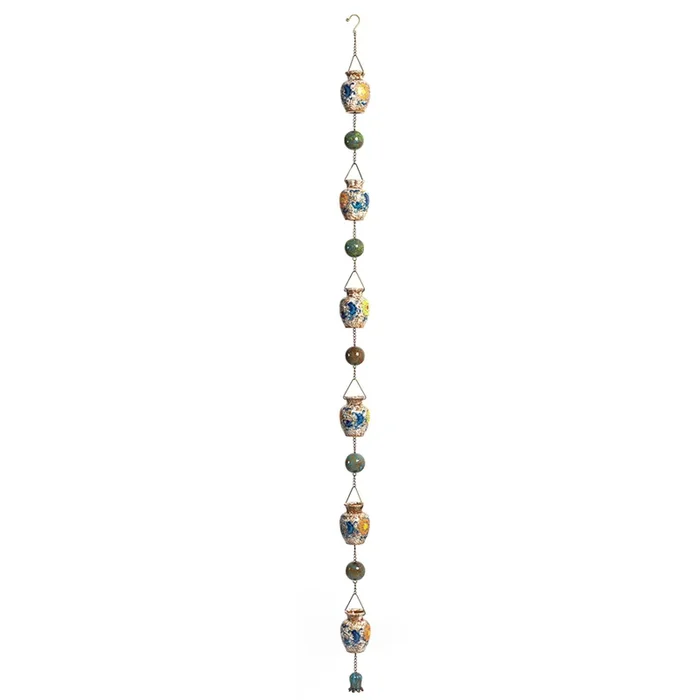 77.5″ Long Hand Painted Multicolor Porcelain Vase Rain Chain “Jade”
