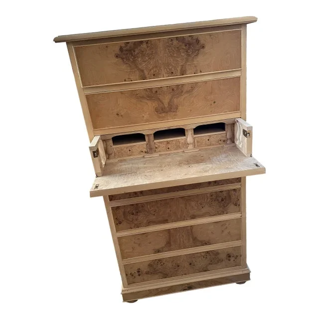 ‘800 Empire Style Desk Chest of Drawers in Natural Burl Wood on Ash