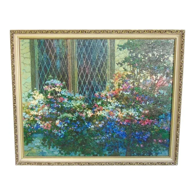 “Rebecca’s Garden” Textural Print on Board by Denslow Framed 22″w X 18″h