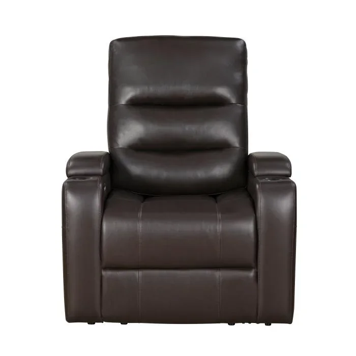8559BRW-1PWH – Power Reclining Chair with Power Headrest, Receptacle, Cup-Holder Storage Arms and LED Light