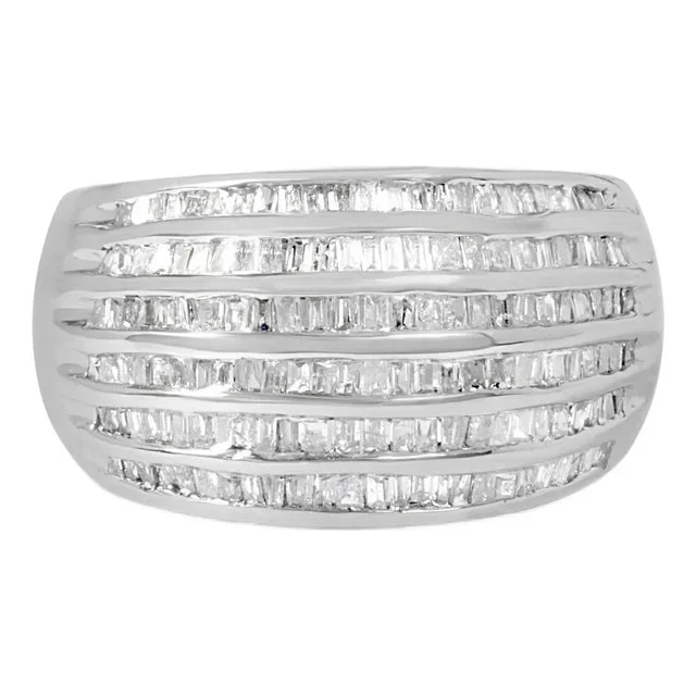.925 Sterling Silver 1.0 Cttw Baguette-Cut Diamond 6-Row Channel Set Domed Tapered Cocktail Fashion Ring (H-I Color, I2-I3 Clarity) – Size 7-3/4