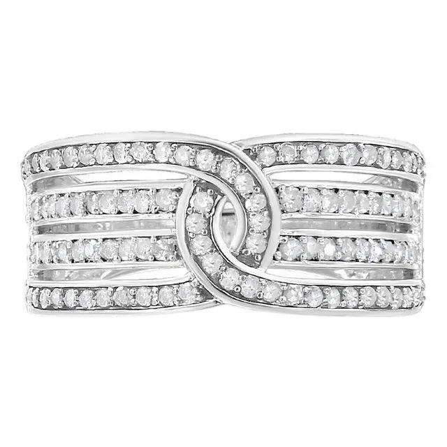 .925 Sterling Silver 1/2 Cttw Diamond Multi-Row Bypass Band Ring (I-J Color, I3 Clarity), Size 7