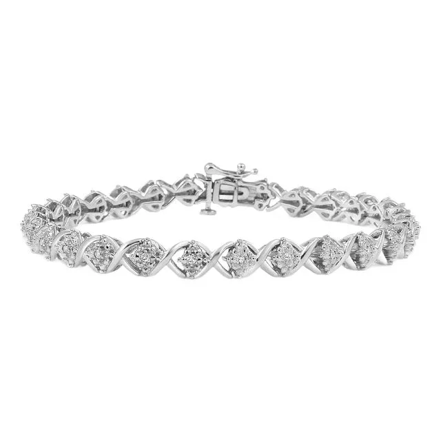 .925 Sterling Silver 1/4 Cttw Round-Cut Diamond “X” Link Bracelet (I-J Color, I3 Clarity) – Size 7.25 “