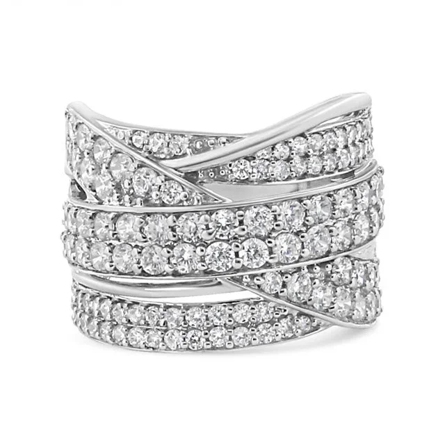 .925 Sterling Silver 2.00 Cttw Round-Cut Diamond Overlapping Bypass Band Ring (I-J Color, I2-I3 Clarity) – Ring Size 8