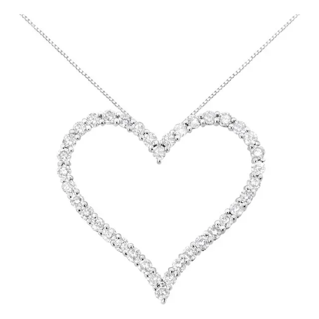 .925 Sterling Silver 3.0 cttw Round-Cut Diamond Open Heart Pendant Necklace (I-J Color, I2-I3 Clarity) – 18″