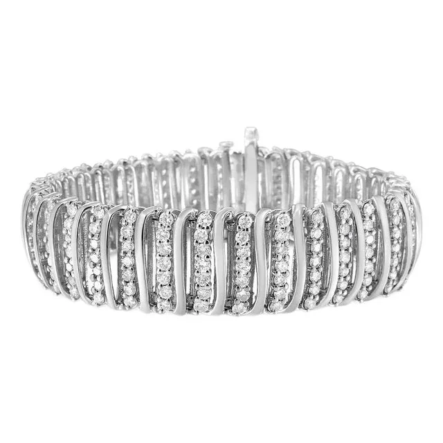 .925 Sterling Silver 8 1/2 Cttw Diamond 7 Row Chevron “S” Curved Link Tennis Bracelet (I-J color, I1-I2 clarity) – 7.25″