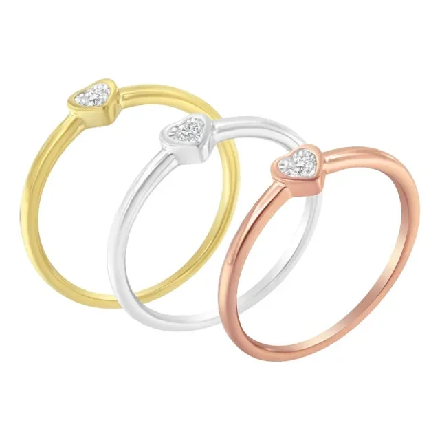 .925 Sterling Silver Diamond Heart Shaped Stackable Promise Ring Set (1/6 Cttw, J-K Color, I1-I2 Clarity) – Size 8