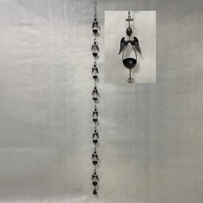 96″ Long Antique Bronze Iron Rain Chain with Angels