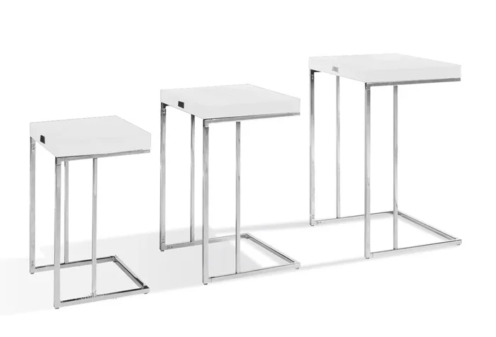 A&X Amelia Modern White Crocodile Lacquer Nesting Table Set