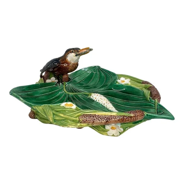 A George Jones Majolica Kingfisher on Lily Pad Luncheon Tray, English, Ca. 1875