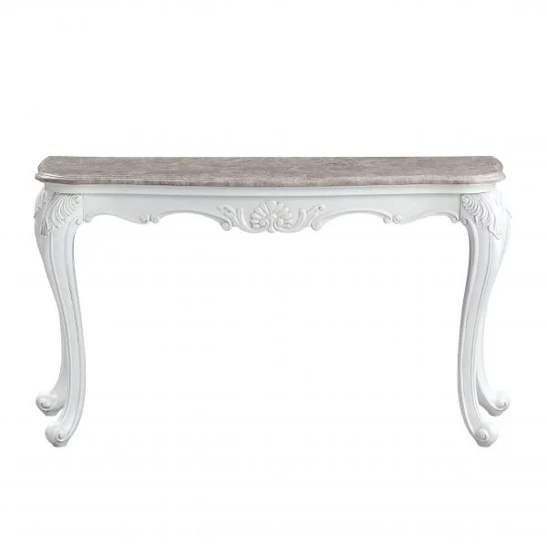 ACME Ciddrenar Marble Top & White Finish Accent Table Model 84313