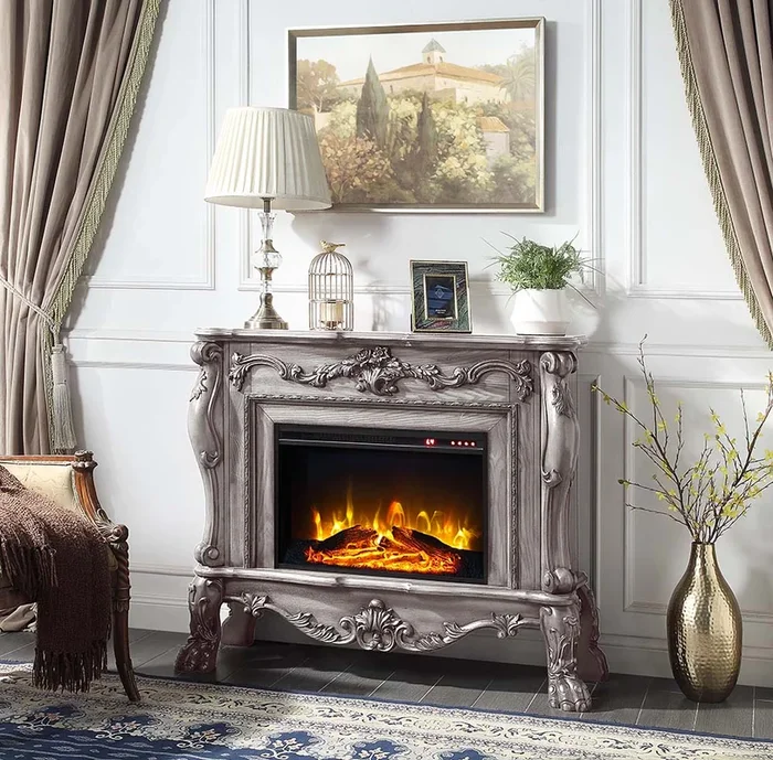 ACME Dresden Vintage Bone White Finish Fireplace Model AC01310