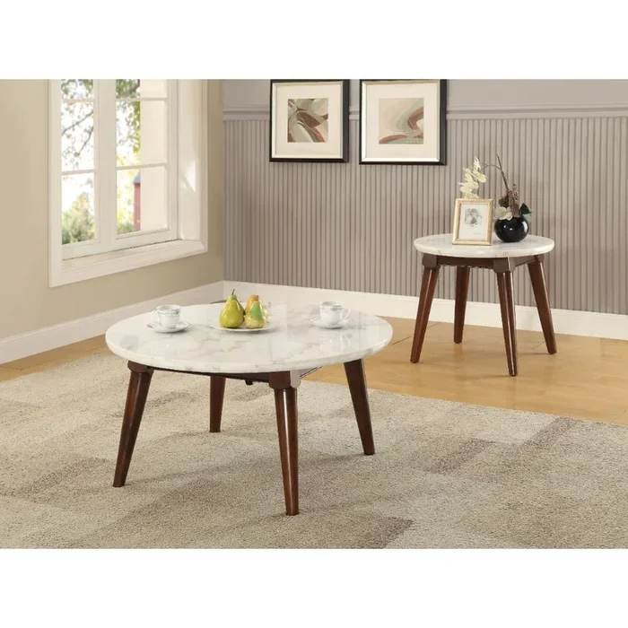 ACME Gasha White Marble & Walnut Coffee Table Model 82890