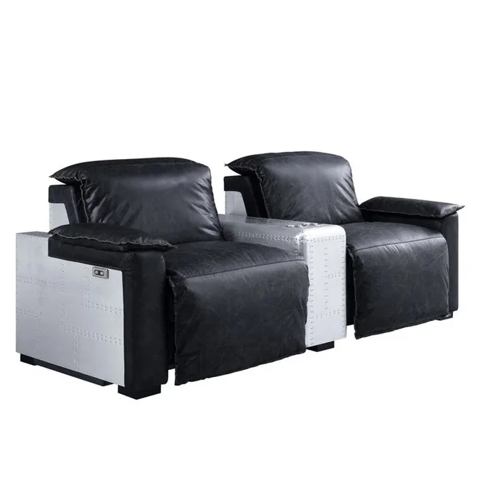ACME Misezon Black Top Grain Leather & Aluminum Recliner Model 59952