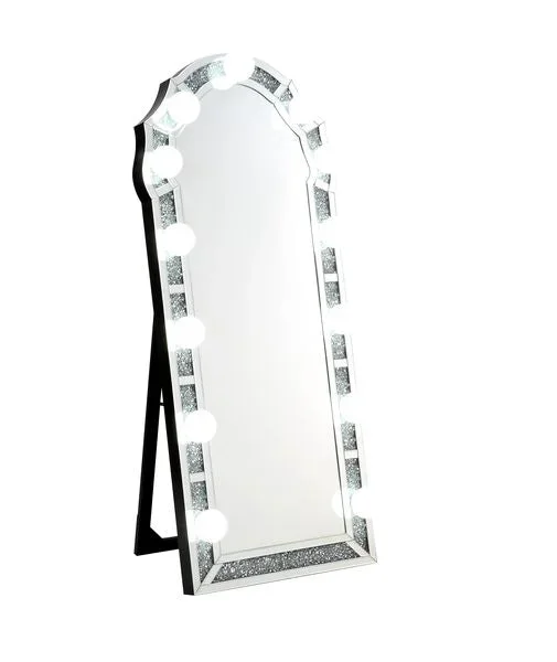 ACME Noralie Mirrored & Faux Diamonds Accent Floor Mirror Model 97983