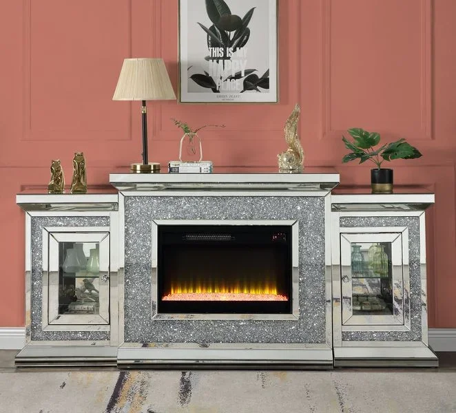 ACME Noralie Mirrored & Faux Diamonds Fireplace Model AC00522