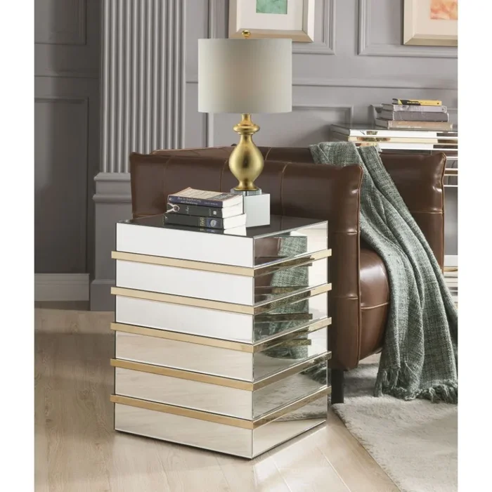 ACME Osma Mirrored & Gold End Table Model 80332