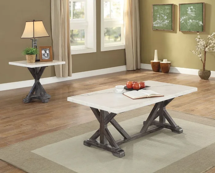 ACME Romina White Marble & Weathered Espresso Coffee Table Model 84545