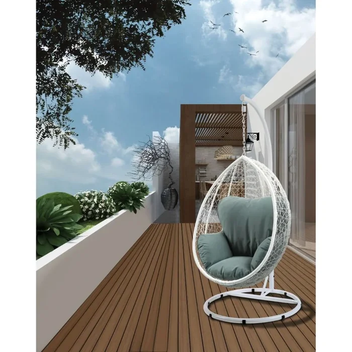 ACME Simona Green Fabric & White Wicker Patio Swing Chair Model 45032