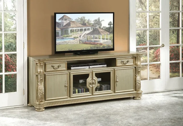 ACME Vendome II Gold Patina & Bone TV Stand Model 91313