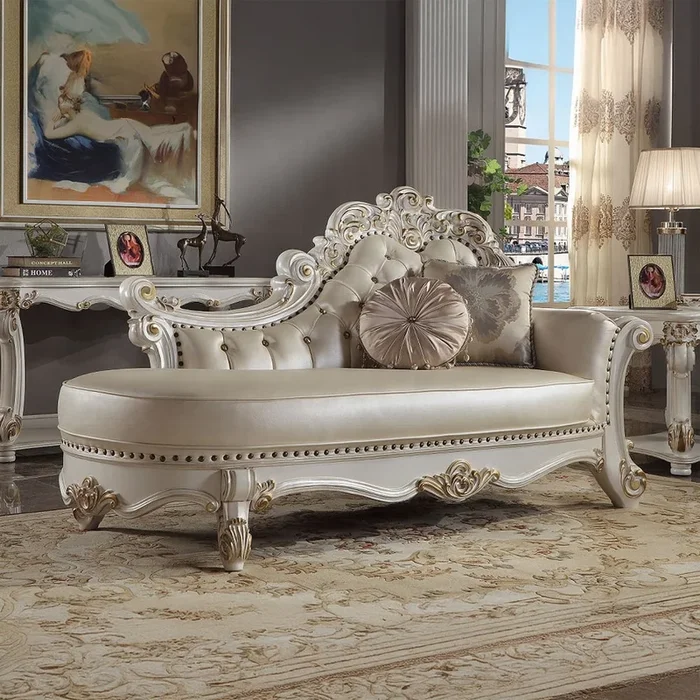 ACME Vendome Synthetic Leather Antique Pearl Chaise Model BD01523