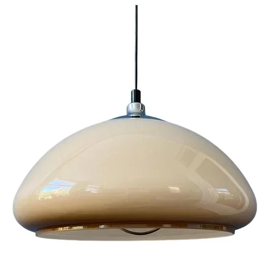 Acrylic Glass Beige Mushroom Pendant Lamp with Chrome Top Cap