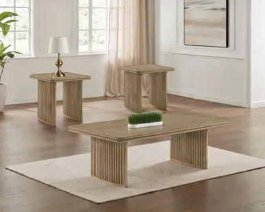 Adina 3-piece Wood Coffee Table Set Distressed Light Brown / CS-722858-S3