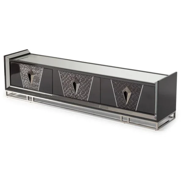 AICO Furniture Carmela Media Cabinet in Glossy Charcoal Sand