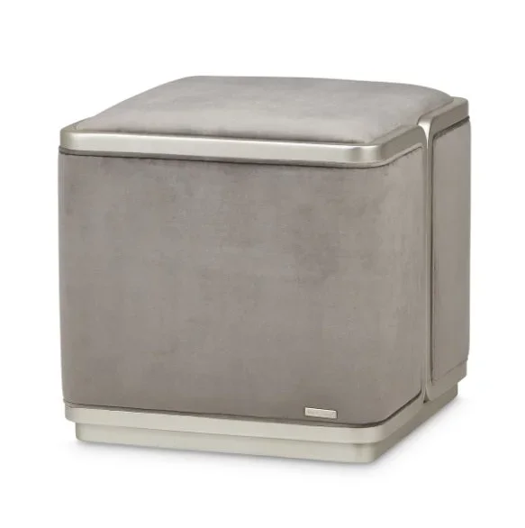AICO Furniture Linea Ottoman in Silver Mist