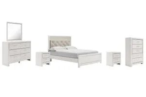 Altyra Queen Upholstered Panel Bed, Dresser, Mirror, Chest and 2 Nightstands