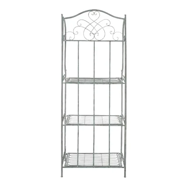 Amaris Wrought Iron 4 Tier Outdoor Bakers Rack – Antique Green