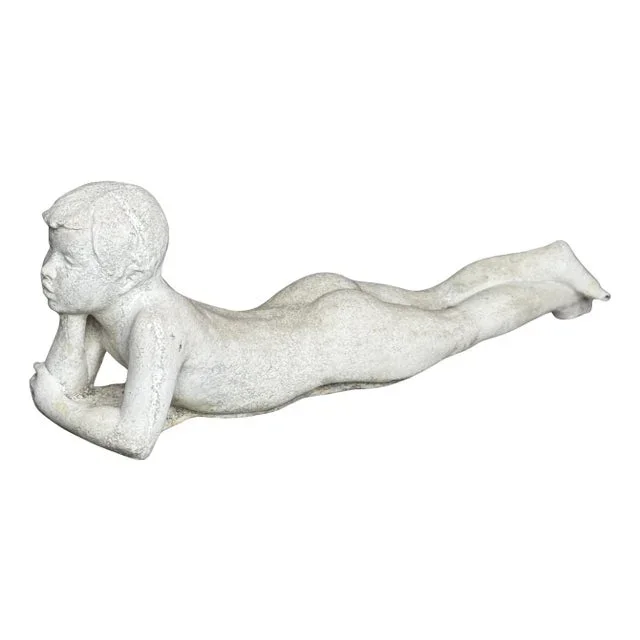 American Art Deco Style Cast Stone Garden Sculpture of a Daydreaming Youth