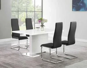 Anges 5-piece Dining Table Set White High Gloss and Black